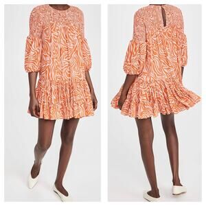 Cinq à Sept Billowed Sleeve Rika Mini Dress Size 0 Orange Animal Print Swing